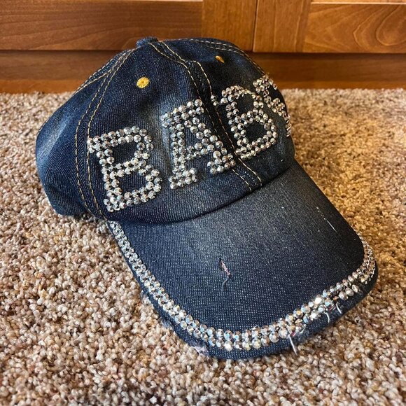 “Babe” Denim Rhinestone Baseball Cap - Picture 1 of 2